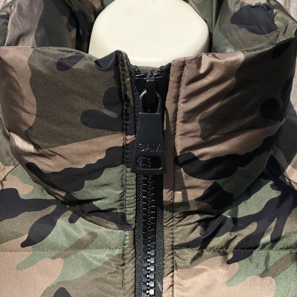 SAM. Medium Camo Jacket Puffer Down Bomber Freestyle Zip Quilted Green Brown Tan - Picture 13 of 16